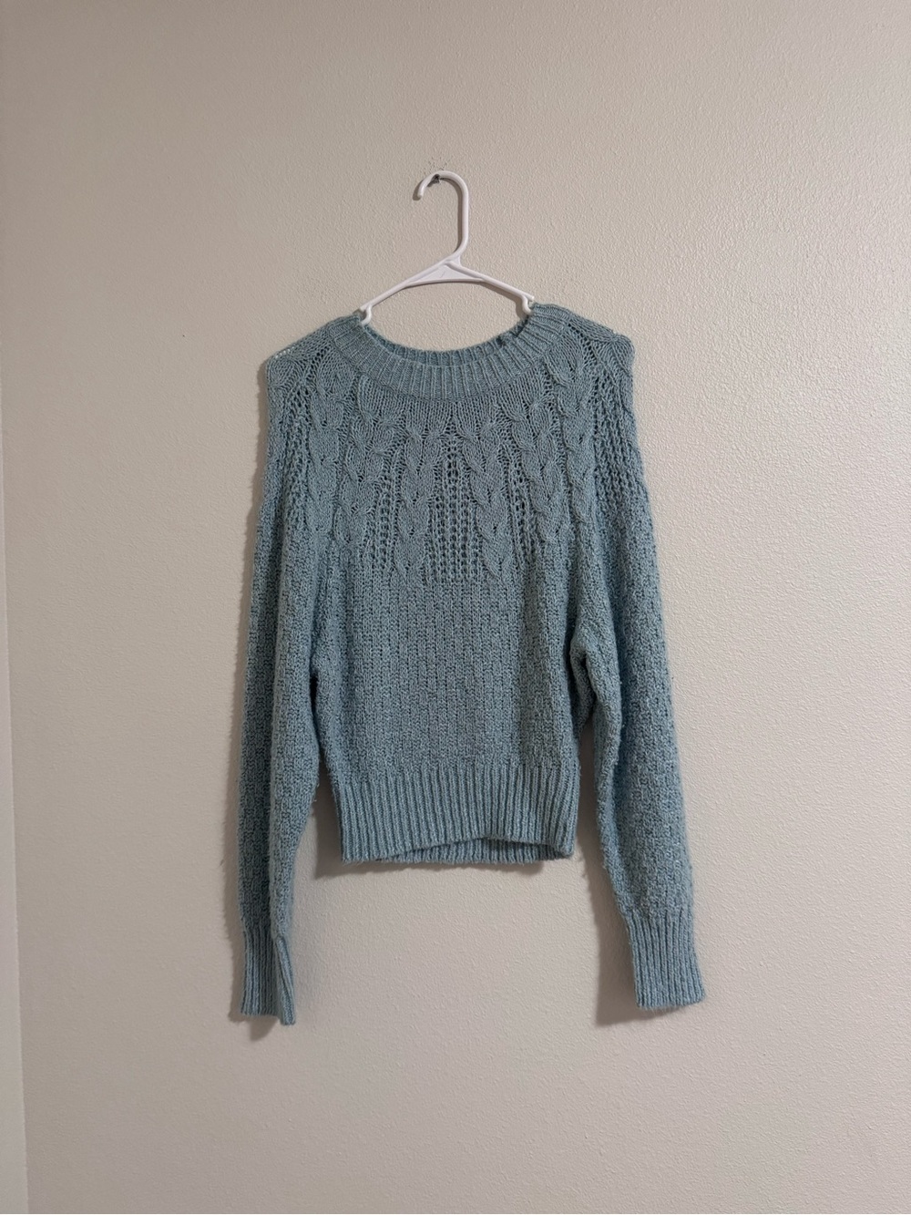 American Eagle Outfitters Pastel Blue Cable Knit Crewneck Sweater